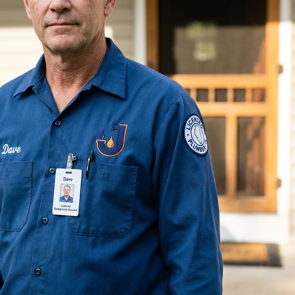 Licensed plumber showing ID badge in San Antonio, FL