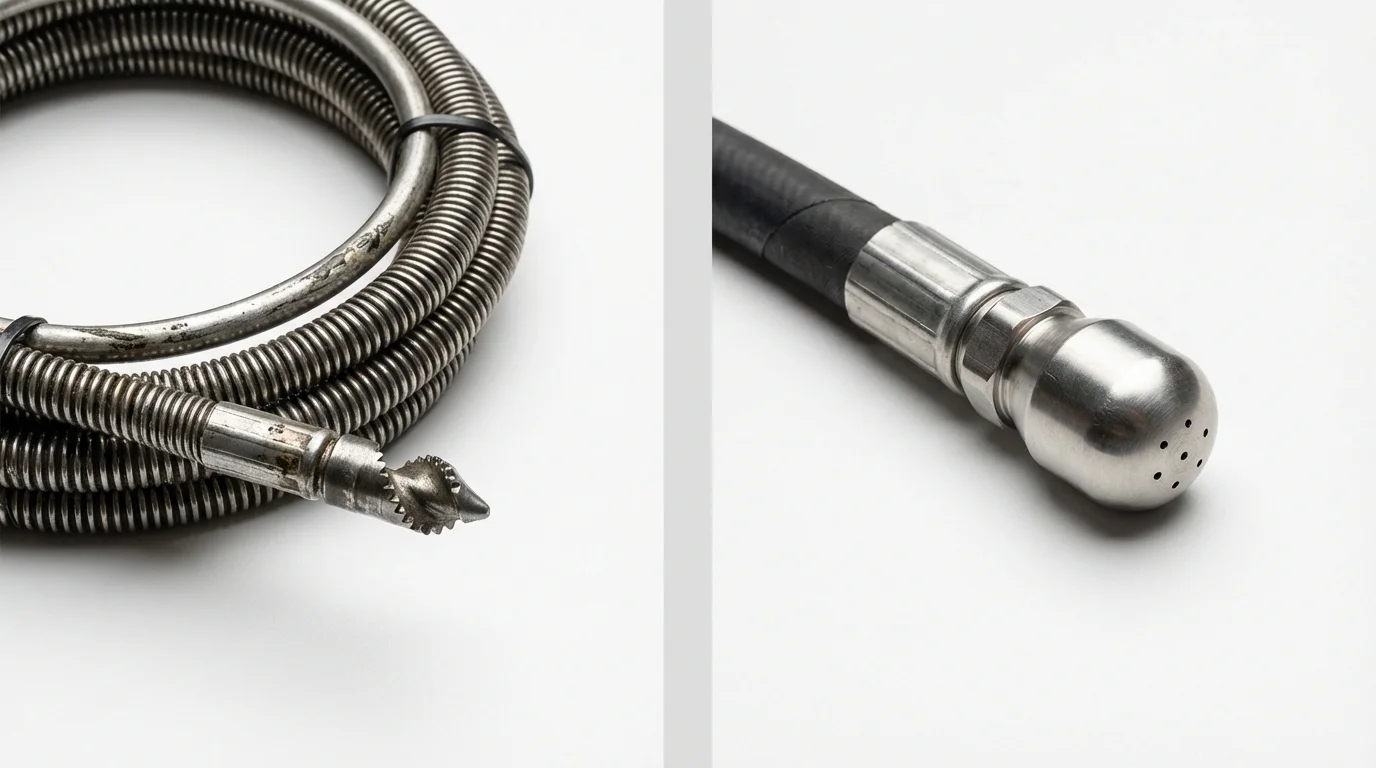 Drain snake cable and hydro jetting nozzle used for drain cleaning in San Antonio, FL