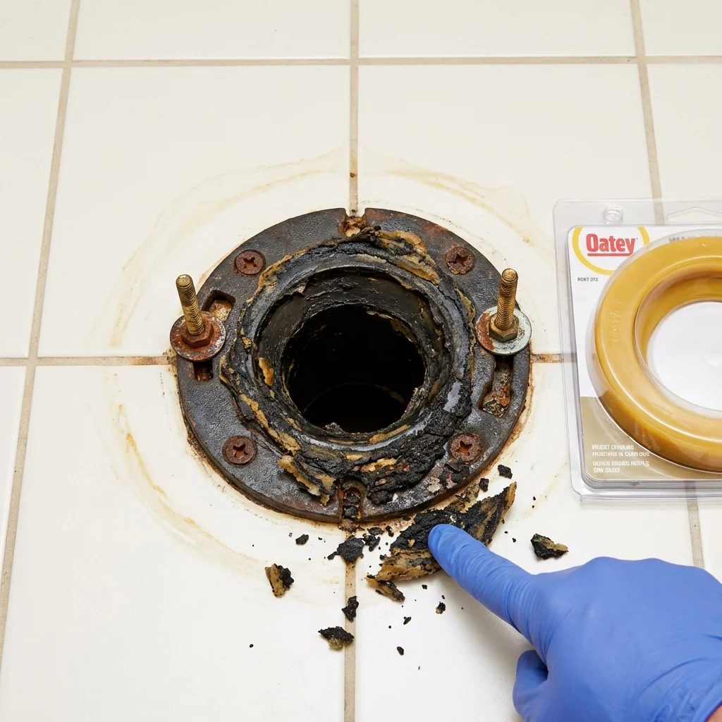 Failed wax ring showing water seepage at the base of a toilet in a San Antonio, FL home