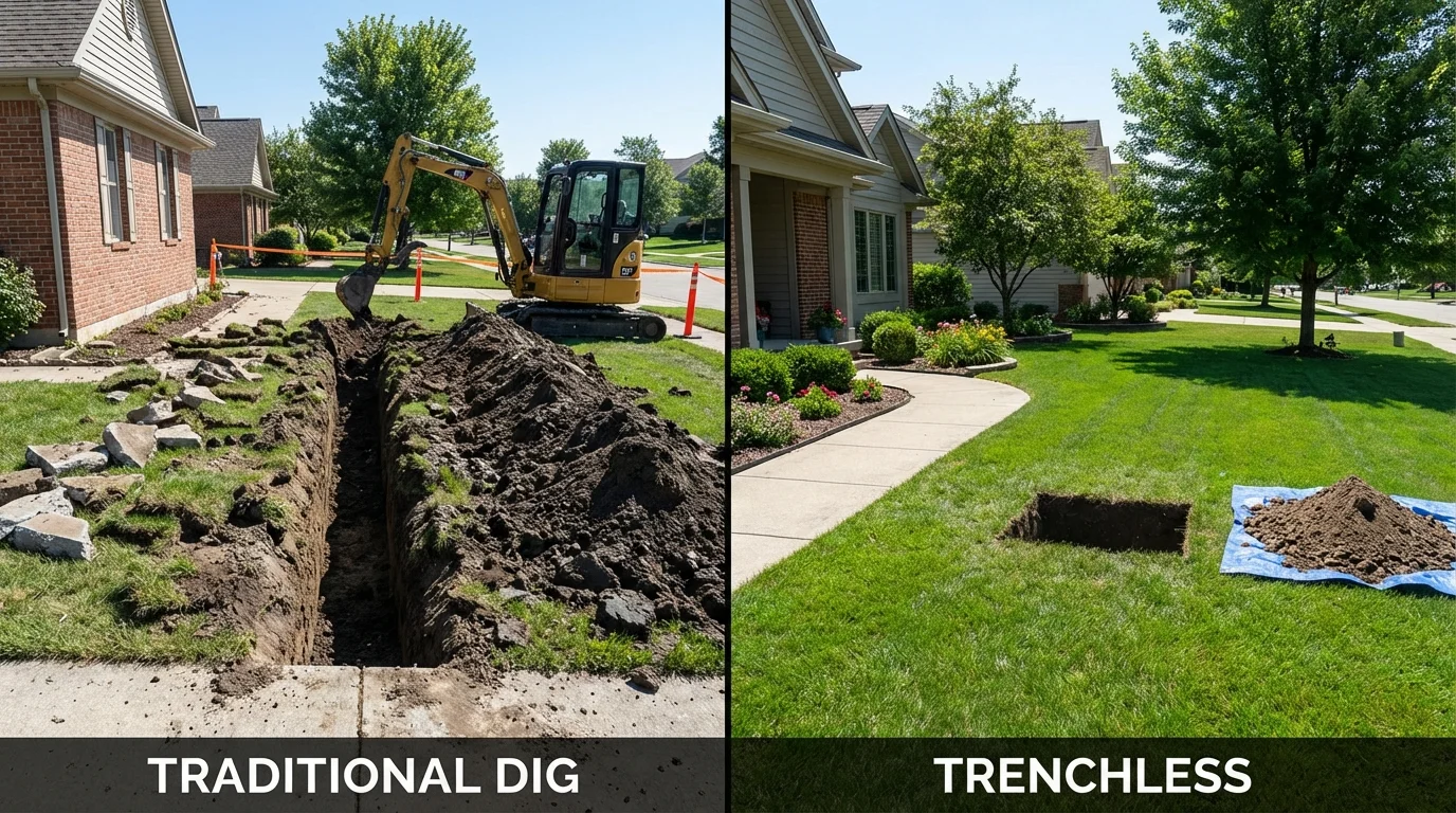 Trenchless sewer repair with minimal yard damage versus traditional excavation in San Antonio, FL
